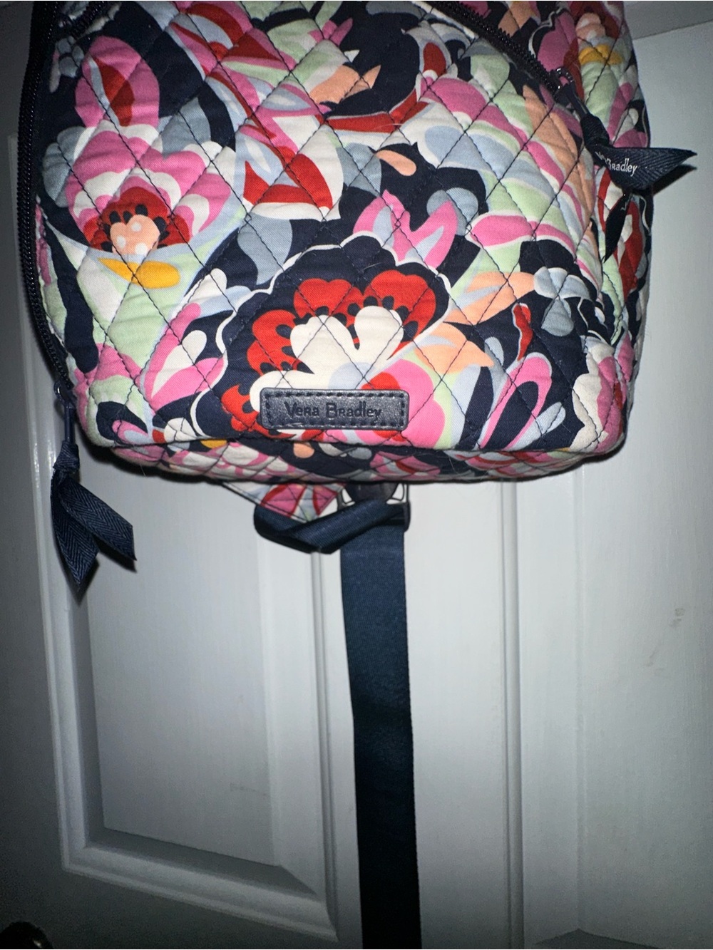 Vera Bradley Quilted Navy Backpack with Pink, Red & Cream Floral